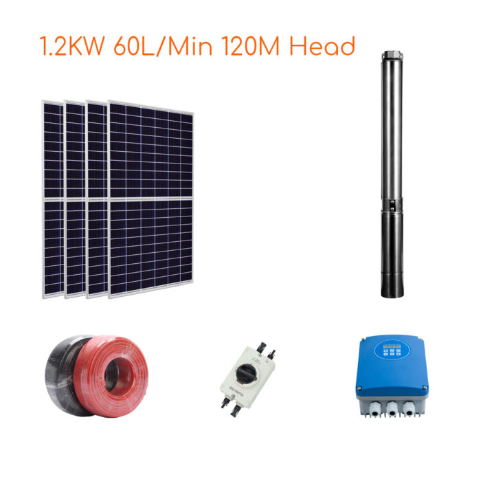 Solar Water Pump Stainless Steel 1.5 inch 1200W 120m Max Head 4m3/h Max Flow