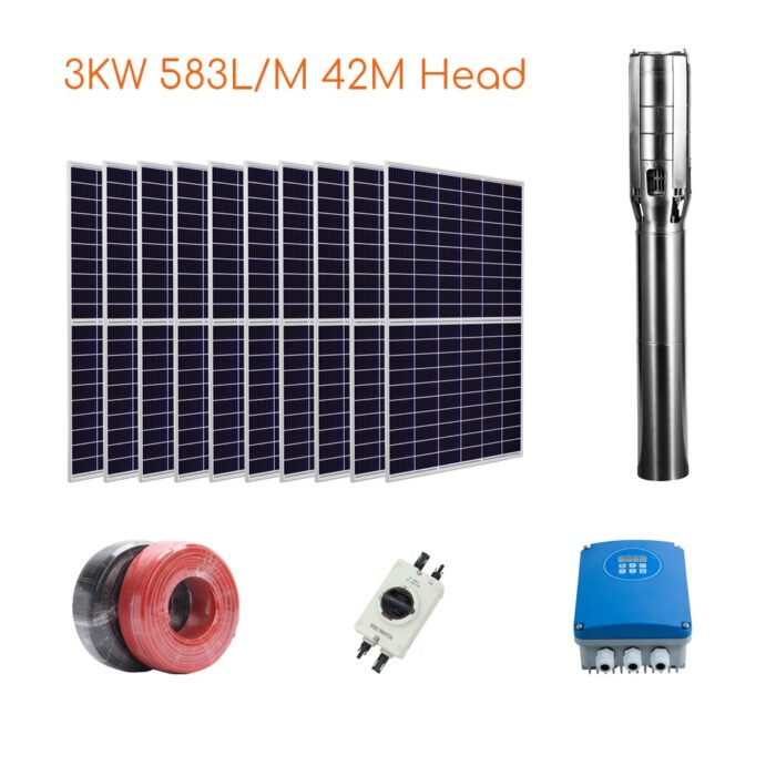 Wattrabbit Solar Water Pump Stainless Steel 2.5 inch 3HP 42m Max Head 35m3/h Max Flow with External/Built-in MPPT Controller